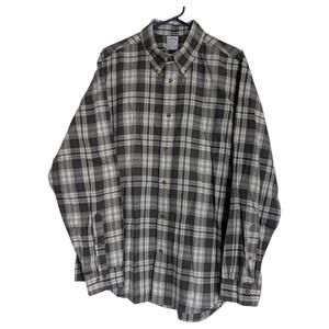 Brooks Brothers Shirt Mens XL Gray Black Shadow Plaid Button Down Flannel Cotton
